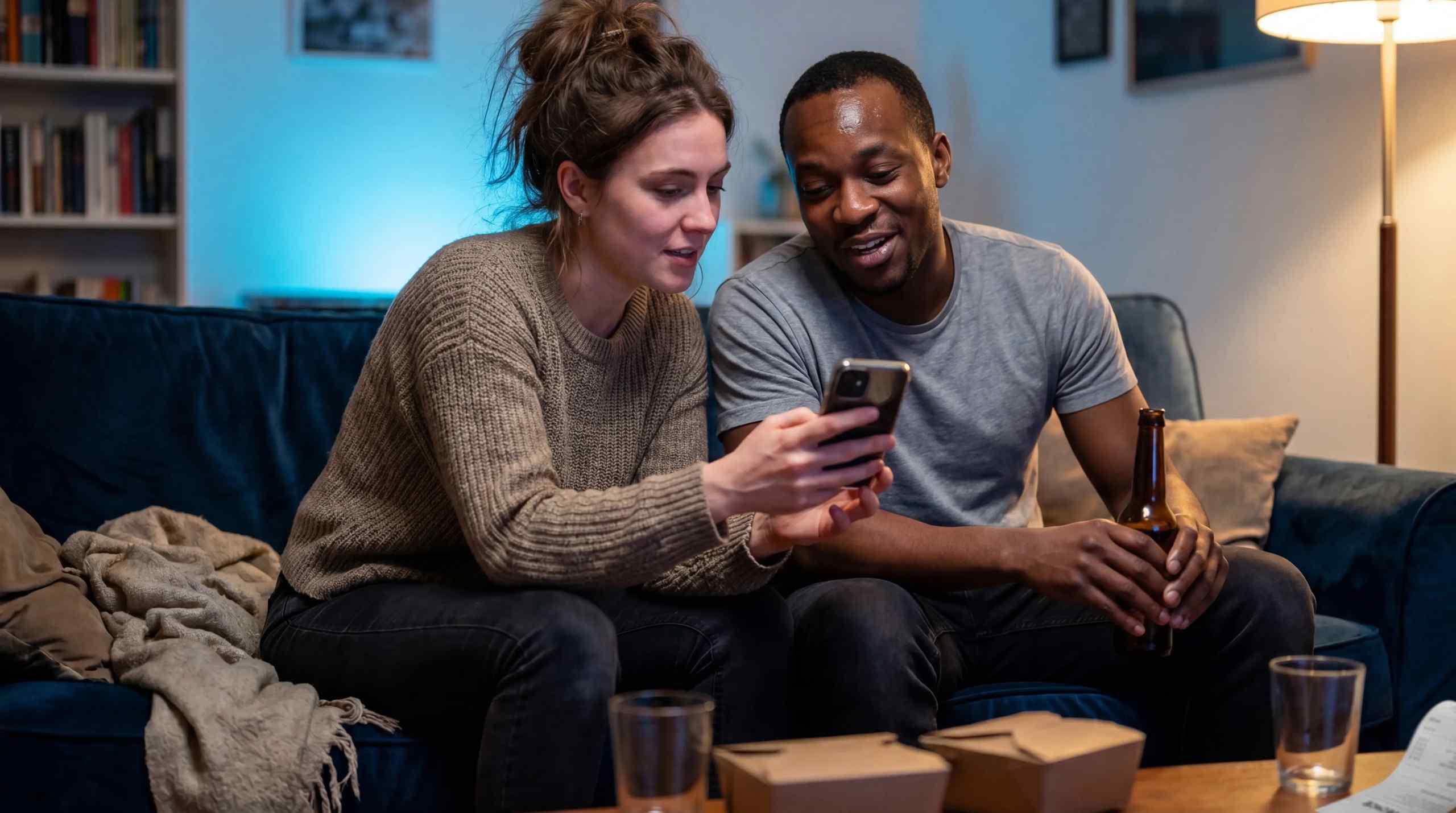 Two people looking at their smartphones.